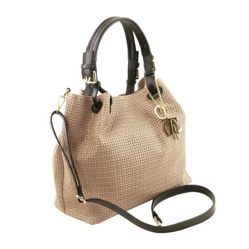 TL KEYLUCK WOVEN PRINTED LEATHER SHOPPING BAG - Buona Fortuna Boutique