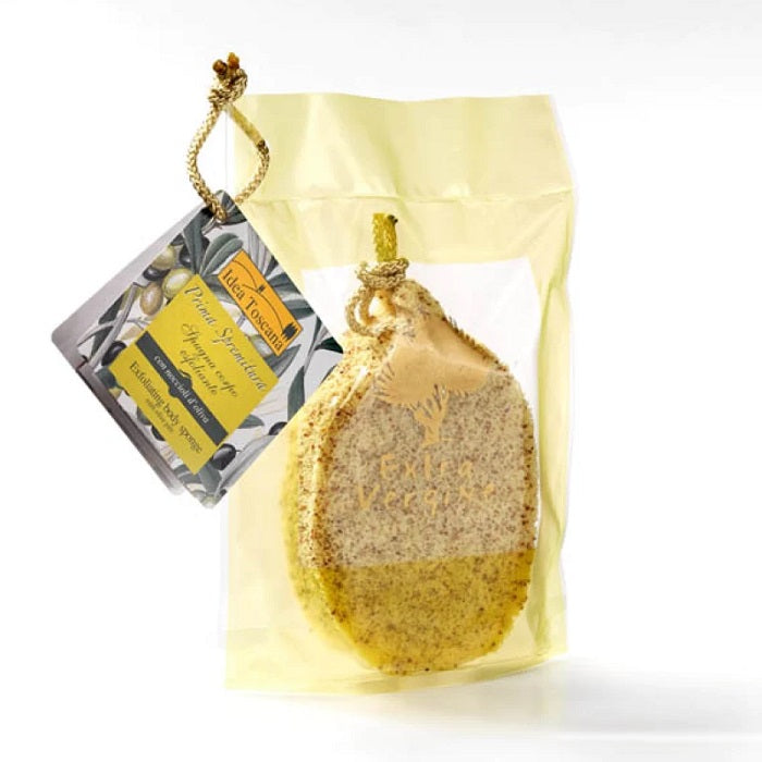 PRIMA SPREMITURA EXFOLIATING BODY SCRUB SPONGE WITH OLIVE PITS - Buona Fortuna Boutique