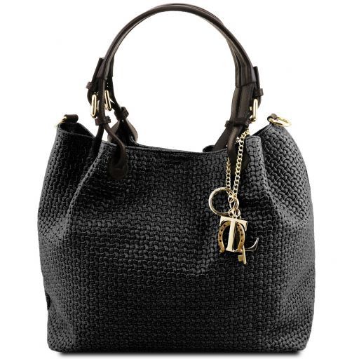 TL KEYLUCK WOVEN PRINTED LEATHER SHOPPING BAG - Buona Fortuna Boutique