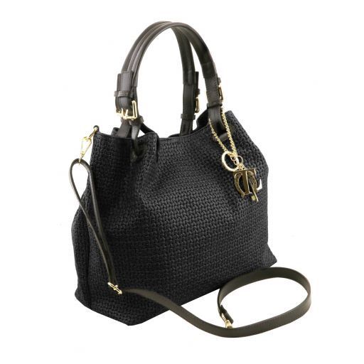 TL KEYLUCK WOVEN PRINTED LEATHER SHOPPING BAG - Buona Fortuna Boutique