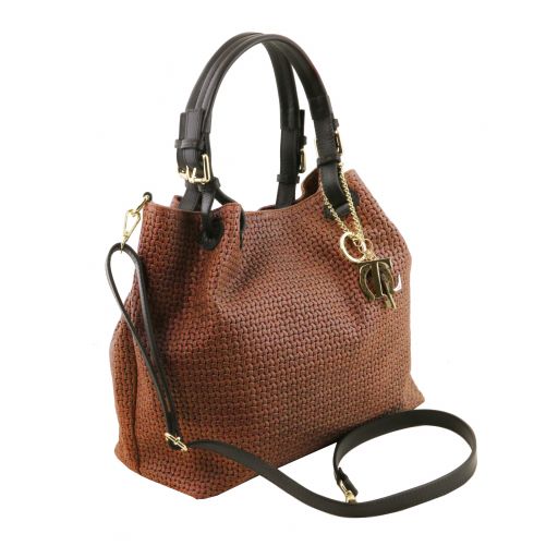 TL KEYLUCK WOVEN PRINTED LEATHER SHOPPING BAG - Buona Fortuna Boutique