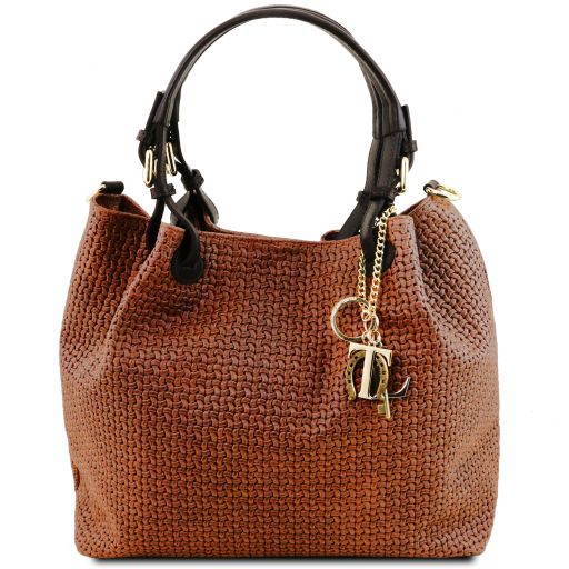 TL KEYLUCK WOVEN PRINTED LEATHER SHOPPING BAG - Buona Fortuna Boutique