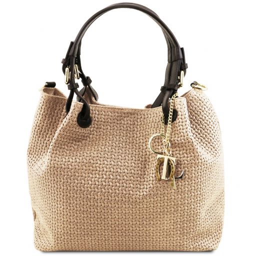 TL KEYLUCK WOVEN PRINTED LEATHER SHOPPING BAG - Buona Fortuna Boutique